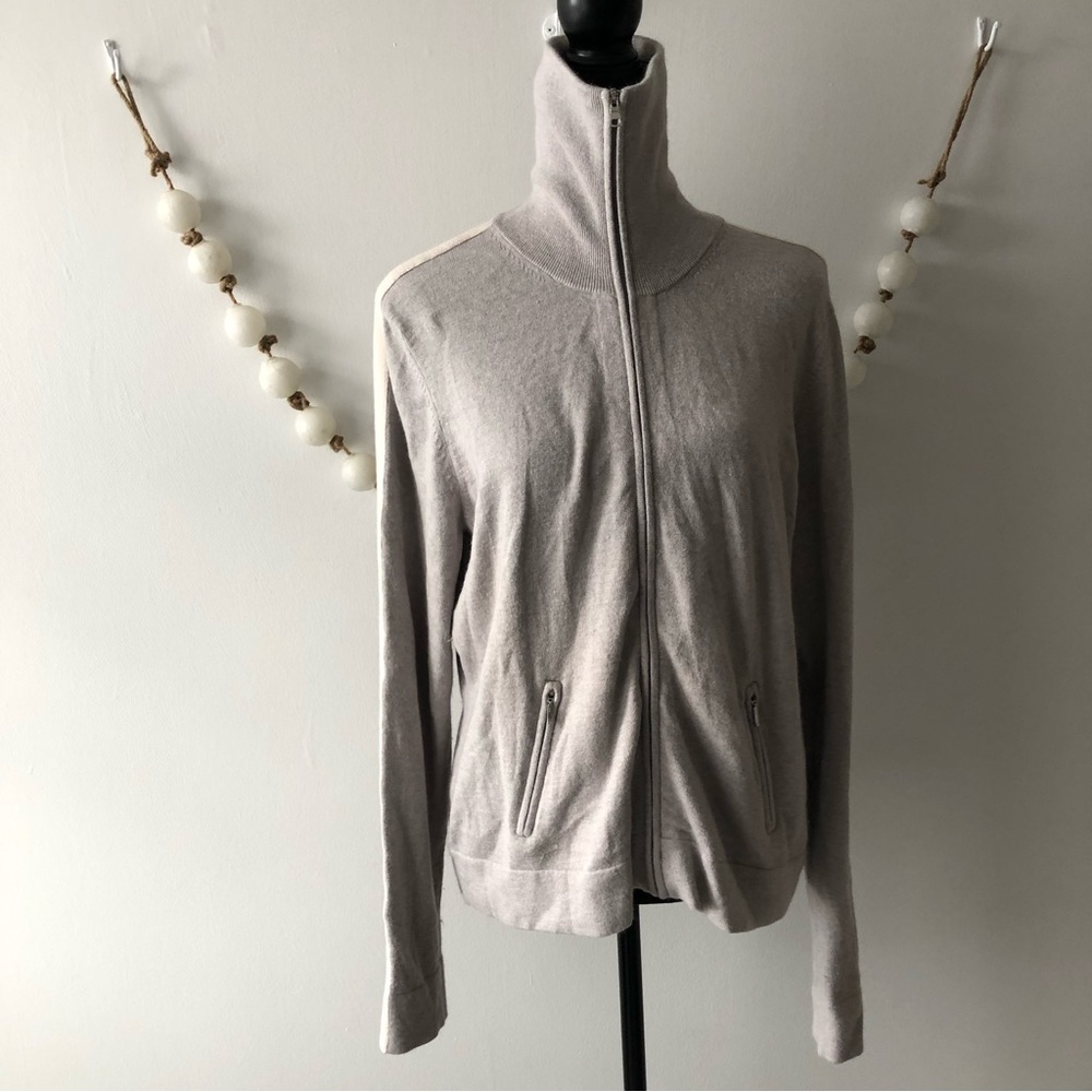 Banana Republic Grey & Cream Sweater Jacket Women's XL  Silk Angora Blend